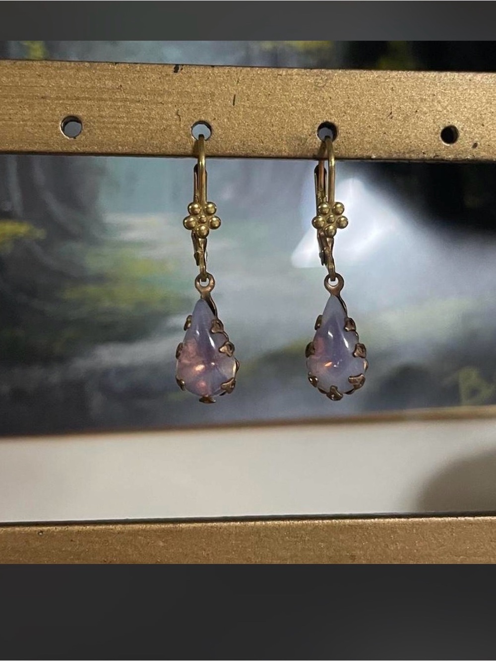 Vintage  foiled Amethyst  teardrop crystal earrings
